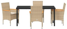 vidaXL Σέτ φαγητού για κήπο με μαξιλάρι 5 pcs Μπεζ συνθετικό ρατάν