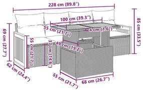 Σαλόνι Κήπου 5 Τεμαχίων Γκρι από Συνθετικό Ρατάν με Μαξιλάρια - Γκρι