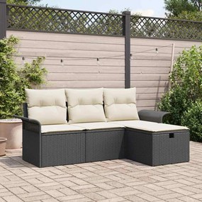 vidaXL Σετ Καναπέ Κήπου 4 pcs Μαύρο και κρεμ 196 x 117 x 85 εκ.