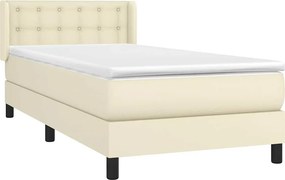 VidaXL Κρεβάτι Boxspring με Στρώμα Κρεμ 90x190 εκ. από Συνθετικό Δέρμα