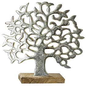 Διακοσμητικό ArteLibre Δέντρο Σε Βάση Ασημί/Φυσικό Αλουμίνιο/Ξύλο 8x38x37cm