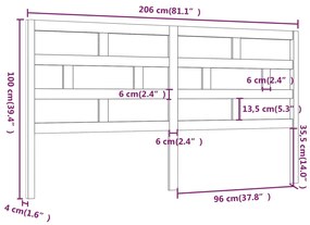 vidaXL Κεφαλάρι κρεβατιού Λευκό 206x4x100 εκ. από Μασίφ Ξύλο Πεύκου