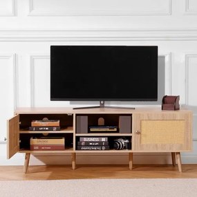 VEVOR Rattan TV Stand for 65&quot; TV Boho TV Stand with Build-in Socket Oak