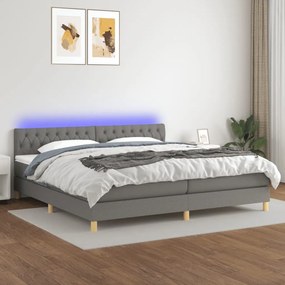 vidaXL Κρεβάτι Boxspring με Στρώμα &amp; LED Σκ.Γκρι 200x200εκ. Υφασμάτινο