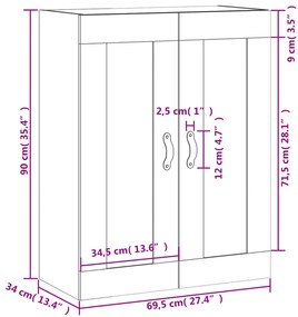 Ντουλάπι Επιτοίχιο Γκρι Σκυροδεμ. 69,5x34x90 εκ. Επεξεργ. Ξύλο - Γκρι