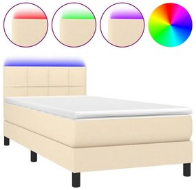 vidaXL Κρεβάτι Boxspring με Στρώμα &amp; LED Κρεμ 80x200 εκ. Υφασμάτινο