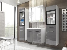 Σετ μπάνιου Sarasota 140, 120x35cm, 67 kg, Γυαλιστερό γκρι, Άσπρο, Πλαστικοποιημένη μοριοσανίδα, Καθρέφτης, Στυλ: Μοντέρνο, Ξεχωριστά μέρη, Γκρι