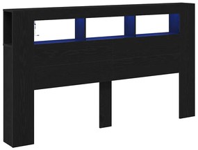 vidaXL LED κεφαλάρι με ράφι Μαύρη δρυς 180 x 18.5 x 103.5 cm