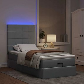 vidaXL Οθωμανικό κρεβάτι με στρώμα &amp; LEDs Ανοιχτό γκρι Ύφασμα