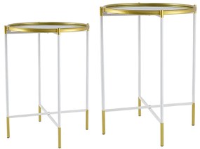 Artekko Hannes Τραπέζι Βοηθητικό με Καθρέπτη Μέταλλο Γυαλί Λευκό Χρυσό (45x45x60)cm Σετ/2 Artekko SA80283-DS-AB