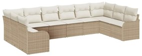 vidaXL Σετ Καναπέ Κήπου με μαξιλάρι 10 pcs Μπεζ Πολυ ράταν