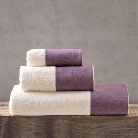 Πετσέτες Charisma (Σετ 3τμχ) Ecru-Purple Ρυθμός Σετ Πετσέτες 70x140cm 100% Βαμβάκι