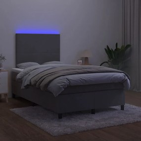 vidaXL Κρεβάτι Boxspring με Στρώμα & LED Σκ. Γκρι 120x200εκ. Βελούδινο