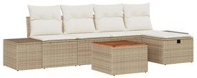 vidaXL Σετ Καναπέ Κήπου με μαξιλάρι 6 pcs Μπεζ Πολυ ράταν