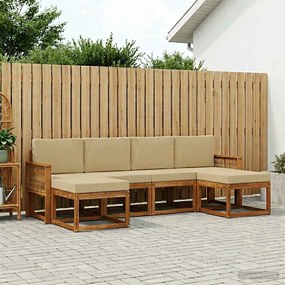 vidaXL Σειρά Καναπέ Εξωτερικού 6 pcs Φυσικό και Μπεζ Πολυεστέρας