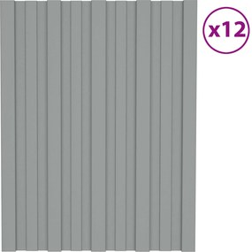 vidaXL Πάνελ οροφής 12 τεμ. Γκρι 60 x 45 cm Γαλβανισμένος χάλυβας