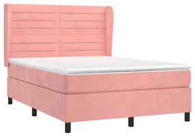 vidaXL Κρεβάτι Boxspring με Στρώμα Ροζ 140x190 εκ. Βελούδινο