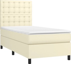 vidaXL Κρεβάτι Boxspring με Στρώμα &amp; LED Κρεμ 90x200 εκ. Συνθ. Δέρμα