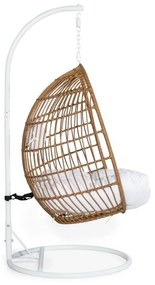 Κρεμαστή πολυθρόνα Comfort Garden 528, Άσπρο, Καφέ, 196x95x95cm, Πλαστικό ψάθινο, Ταπισερί, Μέταλλο