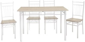 Σετ Τραπεζαρίας Roza 5τμχ χρώμα Sonoma - πόδια Λευκό Gloss 120x70x75εκ. 120x70x75 εκ.