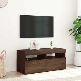 vidaXL Έπιπλο Τηλεόρασης με LED Καφέ Δρυς 90 x 35 x 40 εκ.