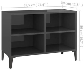 vidaXL Κομοδίνo Γυαλιστερό Γκρι 69,5x30x50 εκ. με Μεταλλικά Πόδια