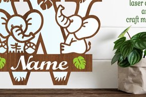 Intra απο ξύλο plywood Χρώμα wenge 3mm-4mm πάχος - Μονόγραμμα με κεφαλαίο ελέφαντα Γράμμα W Δίασταση 30x20 cm INTRAFABR-91812024