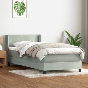 vidaXL Box Spring κρεβάτι με στρώμα ανοιχτό γκρι 90x210 cm Βελούδινο