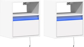 vidaXL Κομοδίνα Επιτοίχια με Φώτα LED 2 τεμ. Λευκά