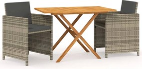 vidaXL Σετ Τραπεζαρίας Κήπου 3 Τεμαχίων Γκρι με Μαξιλάρια