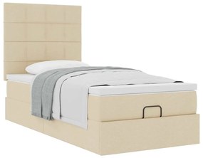 vidaXL Οθωμανικό κρεβάτι με στρώμα Cream 90x200cm ύφασμα