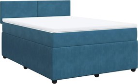 vidaXL Κρεβάτι Boxspring με Στρώμα Μπλε 160x200 εκ. Βελούδινο