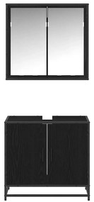 vidaXL Σετ Επίπλων Μπάνιου με ράφι 2 pcs Μαύρη Οξυά Επεξεργασμένο ξύλο