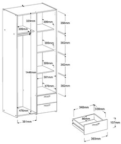 Ντουλάπα Dorm δίφυλλη-Leuko-Χωρίς πατάρι