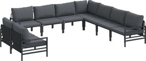 vidaXL Σετ Καναπέ Κήπου με μαξιλάρι 9 pcs Μαύρο Ατσάλι