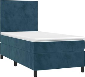 vidaXL Κρεβάτι Boxspring με Στρώμα Σκούρο Μπλε 90x200 εκ. Βελούδινο
