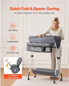 VEVOR Foldable Baby Changing Diaper Station with Side Basket &amp; Wheels Dark Gray