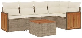 vidaXL Σετ Καναπέ Κήπου 6 τεμ. Μπεζ Συνθετικό Ρατάν με Μαξιλάρια