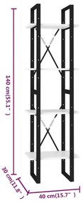 vidaXL Βιβλιοθήκη με 4 Ράφια Λευκή 40 x 30 x 140 εκ. από Επεξ. Ξύλο