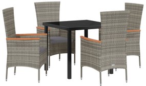 vidaXL Σετ Δείπνου 5 τεμαχίων  με Μαξιλάρια Γκρι Poly Rattan