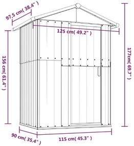 Αποθήκη Κήπου Ανθρακί 126x97,5x177 εκ. Γαλβανισμένο Ατσάλι - Ανθρακί