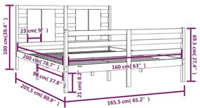 vidaXL Πλαίσιο Κρεβατιού Γκρι 160 x 200 εκ. από Μασίφ Ξύλο Πεύκου