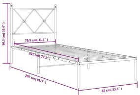 Πλαίσιο Κρεβατιού με Κεφαλάρι Λευκό 80 x 200 εκ. Μεταλλικό - Λευκό