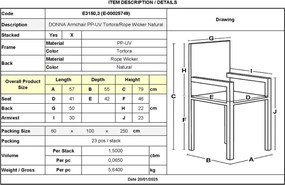 DONNA Πολυθρόνα-Pro Στοιβαζόμενη, PP-UV Tortora, Rope Wicker Φυσικό   1τμχ