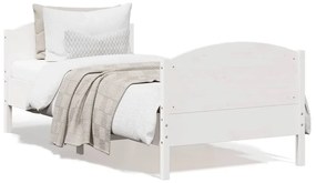 Πλαίσιο Κρεβατιού με Κεφαλάρι Λευκό 100x200εκ Μασίφ Ξύλο Πεύκου - Λευκό