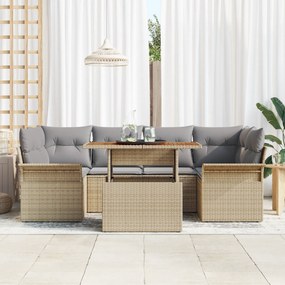 vidaXL Σετ κήπου 7 κομματιών  με μαξιλάρια Γκρι Poly Rattan Acacia