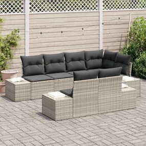 vidaXL Σετ Καναπέ Κήπου 7 pcs Ανοιχτό γκρι Πολυ rattan, βαμμένο ατσάλι