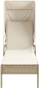 vidaXL Ξαπλώστρες 2 Τεμ. Μπεζ Συνθ. Ρατάν με Σκίαστρα και Τραπεζάκια