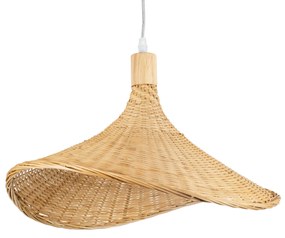 01717 GloboStar®  CUBA 01717 Boho Κρεμαστό Φωτιστικό Ανάρτηση Μονόφωτο 1 x E27 IP20 Μπεζ Ξύλο - Μ43 x Π43 x Y30cm