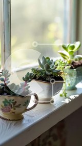 Σετ των 2 Intra Συλλεκτικό Ξύλινο Παζλ Plywood 4mm - Περβάζι παραθύρου με χυμώδη φυτά σε γλάστρες Σε Ξύλινο Κουτί - Διαστάσεις: 10x10 cm – 25 κομμάτια